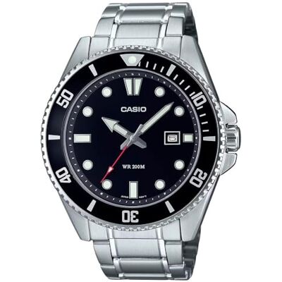 Casio MDV107D-1A1V Montre de plongée pour homme en acier inoxydable 200 m avec lunette noire et cadran noir à 3 aiguilles, Noir, Classique Casio MDV107D-1A1V Montre de plongée pour homme en acier inoxydable 200 m avec lunette noire et cadran noir à 3 aiguilles, Noir, Classique