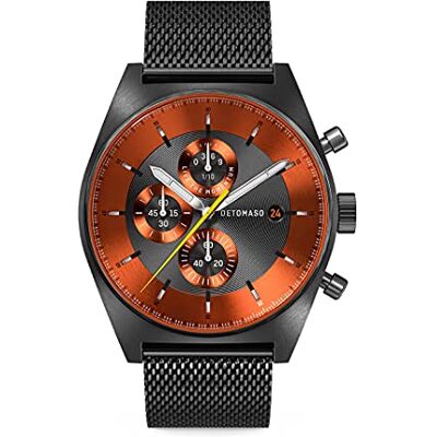 DeTomaso D10 Montre chronographe à quartz analogique pour homme Gris Orange Maille milanaise Noir, gris, Bracelet DeTomaso D10 Montre chronographe à quartz analogique pour homme Gris Orange Maille milanaise Noir, gris, Bracelet