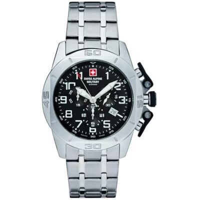 Alpine by Grovana Montre chronographe 7063 en acier inoxydable pour homme 10 ATM, Acier/Noir 9137sam, Bracelet Alpine by Grovana Montre chronographe 7063 en acier inoxydable pour homme 10 ATM, Acier/Noir 9137sam, Bracelet
