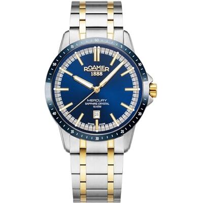 Roamer Montre dateur Mercury Classic Quartz Mouvement de Montre Largeur du boîtier: 42 mm Acier Inoxydable 10 ATM, Navy Blue, 42 Roamer Montre dateur Mercury Classic Quartz Mouvement de Montre Largeur du boîtier: 42 mm Acier Inoxydable 10 ATM, Navy Blue, 42