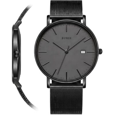 BUREI Montre tendance en acier inoxydable pour homme, montre à quartz avec mouvement japonais pour homme, montre classique de luxe de 42 mm BUREI Montre tendance en acier inoxydable pour homme, montre à quartz avec mouvement japonais pour homme, montre classique de luxe de 42 mm