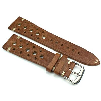 RIOS1931 Rallye Bracelet de montre vintage en cuir de vachette fait main en Allemagne robuste 22 mm Marron, Fermoir marron argenté, 22mm, lanière RIOS1931 Rallye Bracelet de montre vintage en cuir de vachette fait main en Allemagne robuste 22 mm Marron, Fermoir marron argenté, 22mm, lanière