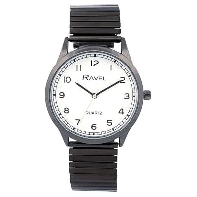 Ravel Montre unisexe facile à lire tous les jours avec piste des minutes sur bracelet en acier inoxydable Quartz analogique R0242 Ravel Montre unisexe facile à lire tous les jours avec piste des minutes sur bracelet en acier inoxydable Quartz analogique R0242