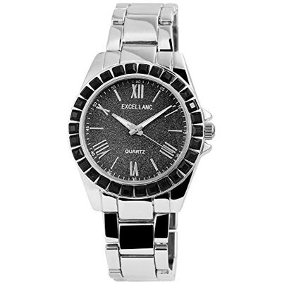 Excellanc Montre pour femme Horloge Dame Métal Aiguilles luminescentes Analogiques Quartz 1800131, Argenté/noir, Bracelet Excellanc Montre pour femme Horloge Dame Métal Aiguilles luminescentes Analogiques Quartz 1800131, Argenté/noir, Bracelet