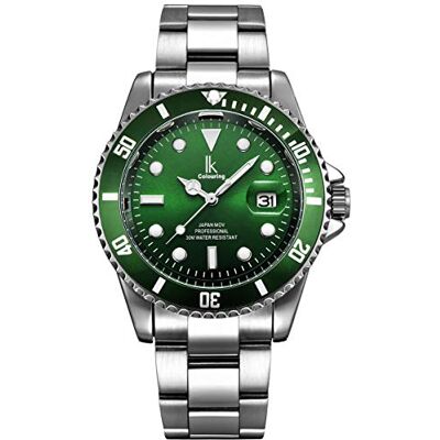 Alienwork Montre Hommes Femmes Argent Bracelet en Métal Acier Calendrier Date Vert élégant Alienwork Montre Hommes Femmes Argent Bracelet en Métal Acier Calendrier Date Vert élégant