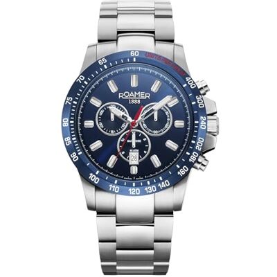 Roamer Rimini 861837 Montre chronographe à quartz pour homme en acier inoxydable, Argent/bleu/bleu 861837 41 45 20, Bracelet Roamer Rimini 861837 Montre chronographe à quartz pour homme en acier inoxydable, Argent/bleu/bleu 861837 41 45 20, Bracelet