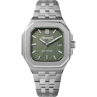 Ingersoll The Yield I17802 Montre automatique pour homme avec cadran vert et bracelet en acier inoxydable argenté 26 mm Ingersoll The Yield I17802 Montre automatique pour homme avec cadran vert et bracelet en acier inoxydable argenté 26 mm