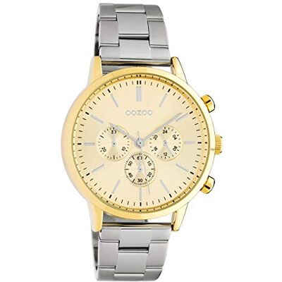 Oozoo Montre-bracelet unisexe look chrono avec bracelet à maillons en acier inoxydable bicolore 38 mm C10562 Oozoo Montre-bracelet unisexe look chrono avec bracelet à maillons en acier inoxydable bicolore 38 mm C10562