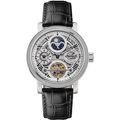 Ingersoll The Row Montre Automatique Phase de Lune pour Homme 45 mm avec Cadran Squelette argenté et Bracelet en Cuir, Argent/Noir, onesize, Moderne Ingersoll The Row Montre Automatique Phase de Lune pour Homme 45 mm avec Cadran Squelette argenté et Bracelet en Cuir, Argent/Noir, onesize, Moderne