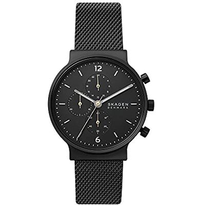 Skagen Ancher montre pour hommes, mouvement chronographe avec bracelet en acier inoxydable ou en cuir, Gris foncé, 40MM Skagen Ancher montre pour hommes, mouvement chronographe avec bracelet en acier inoxydable ou en cuir, Gris foncé, 40MM