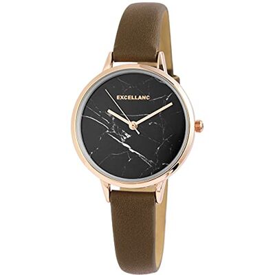 Excellanc 1900214 Montre à quartz analogique pour femme en cuir synthétique avec boucle ardillon, kaki, lanière Excellanc 1900214 Montre à quartz analogique pour femme en cuir synthétique avec boucle ardillon, kaki, lanière
