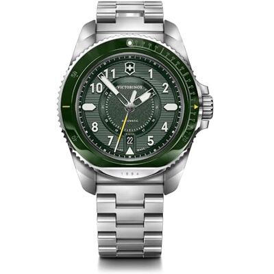 Victorinox Montre Homme Journey 1884 Ø 43 mm, Swiss Made, Automatique, Étanche jusqu’à 200 m, Verre Saphir, Bracelet Inox, Vert/Argent Victorinox Montre Homme Journey 1884 Ø 43 mm, Swiss Made, Automatique, Étanche jusqu’à 200 m, Verre Saphir, Bracelet Inox, Vert/Argent