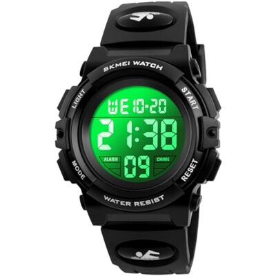 Alienwork Montre numérique pour enfant garçon fille étanche 5 ATM, Noir/multicolore/bracelet en caoutchouc noir, lanière Alienwork Montre numérique pour enfant garçon fille étanche 5 ATM, Noir/multicolore/bracelet en caoutchouc noir, lanière