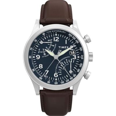 Timex Waterbury Traditional Fly Back Chronograph TW2W47900 Montre 43 mm pour homme, avec bracelet en cuir brun, cadran bleu et boîtier en acier inoxydable Timex Waterbury Traditional Fly Back Chronograph TW2W47900 Montre 43 mm pour homme, avec bracelet en cuir brun, cadran bleu et boîtier en acier inoxydable