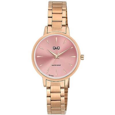 Q&Q Q56A-00XPY Montre à quartz analogique en acier inoxydable avec boucle déployante 3 bars, Or Rose., bracelet Q&Q Q56A-00XPY Montre à quartz analogique en acier inoxydable avec boucle déployante 3 bars, Or Rose., bracelet