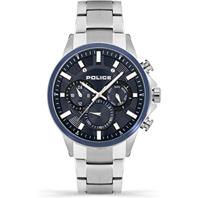 Police Kismet PEWJK2195140 Montre chronographe pour homme avec cadran bleu et bracelet en acier inoxydable argenté, boîtier en acier inoxydable de 47 mm, One Size, Bracelet Police Kismet PEWJK2195140 Montre chronographe pour homme avec cadran bleu et bracelet en acier inoxydable argenté, boîtier en acier inoxydable de 47 mm, One Size, Bracelet