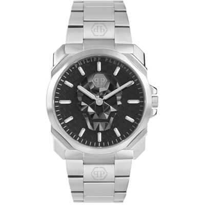 Philipp Plein The $Kull King Montre analogique à quartz pour homme, argenté, Bracelet Philipp Plein The $Kull King Montre analogique à quartz pour homme, argenté, Bracelet