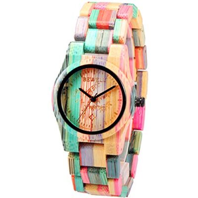 Alienwork Montre Femme Multicolore Bracelet en Bois Bambou Naturel Handmade Alienwork Montre Femme Multicolore Bracelet en Bois Bambou Naturel Handmade
