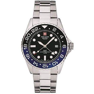 Alpine 7052 Montre pour homme à quartz analogique en acier inoxydable, Acier/Noir/Bleu/Noir 1132sam, Bracelet Alpine 7052 Montre pour homme à quartz analogique en acier inoxydable, Acier/Noir/Bleu/Noir 1132sam, Bracelet