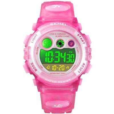 Alienwork Montre numérique pour enfant Étanche 5 ATM, Rose/blanc/rose/bracelet en caoutchouc rose, lanière Alienwork Montre numérique pour enfant Étanche 5 ATM, Rose/blanc/rose/bracelet en caoutchouc rose, lanière