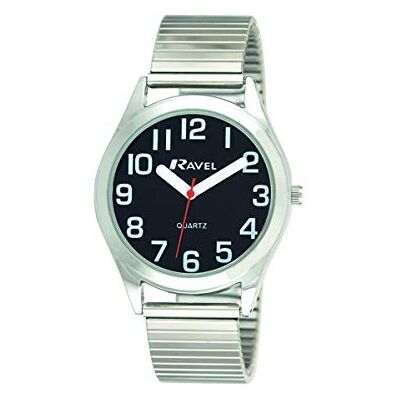 Ravel Montre unisexe avec bracelet en acier inoxydable ultra plat avec grands chiffres et aiguilles Ravel Montre unisexe avec bracelet en acier inoxydable ultra plat avec grands chiffres et aiguilles