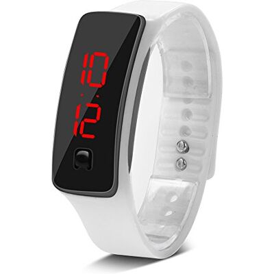 Shanrya Montre-bracelet LED, affichage électronique, cadran 12 heures, montre numérique de sport, pour homme et femme (blanc), Sangle Shanrya Montre-bracelet LED, affichage électronique, cadran 12 heures, montre numérique de sport, pour homme et femme (blanc), Sangle