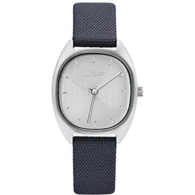 s.Oliver Montre analogique à quartz pour femme avec bracelet textile, argent, étanche jusqu'à 3 bars, livrée dans un coffret cadeau, 2033502 s.Oliver Montre analogique à quartz pour femme avec bracelet textile, argent, étanche jusqu'à 3 bars, livrée dans un coffret cadeau, 2033502