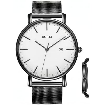 BUREI Minimalist Montre Homme Classy Date Gents Montre avec Bande Simple Simple Grand Cadran en Acier Inoxydable, Blanc, bracelet BUREI Minimalist Montre Homme Classy Date Gents Montre avec Bande Simple Simple Grand Cadran en Acier Inoxydable, Blanc, bracelet