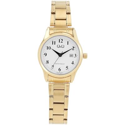 Q&Q Montre à quartz analogique pour femme en acier inoxydable avec bracelet à maillons et date 3 bars, Couleur : Doré, Classique Q&Q Montre à quartz analogique pour femme en acier inoxydable avec bracelet à maillons et date 3 bars, Couleur : Doré, Classique