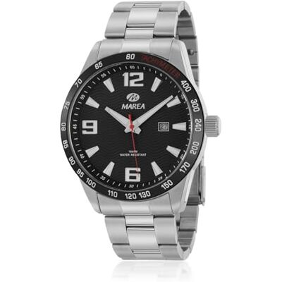 Marea Montre B36189/1 Montre sportive et élégante pour homme, acier avec lunette noire et détail rouge, cadran noir, montre bracelet résistante à l'eau, 44 mm, argent métallique, Bracelet Marea Montre B36189/1 Montre sportive et élégante pour homme, acier avec lunette noire et détail rouge, cadran noir, montre bracelet résistante à l'eau, 44 mm, argent métallique, Bracelet