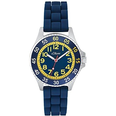 s.Oliver Montre analogique à quartz pour garçon avec bracelet en silicone, bleu, étanche jusqu'à 3 bars, livrée dans un coffret cadeau, 2033506 s.Oliver Montre analogique à quartz pour garçon avec bracelet en silicone, bleu, étanche jusqu'à 3 bars, livrée dans un coffret cadeau, 2033506