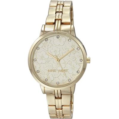Nine West Montre-bracelet à cadran floral avec cristaux véritables pour femme Nine West Montre-bracelet à cadran floral avec cristaux véritables pour femme