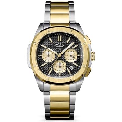 Rotary Montre chronographe Apex 100 pour homme en acier inoxydable plaqué argent et or Rotary Montre chronographe Apex 100 pour homme en acier inoxydable plaqué argent et or