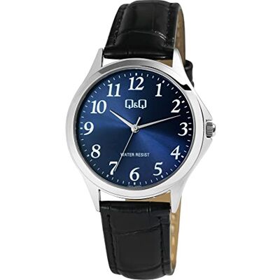 Q&Q Q93A-005PY Montre pour homme en cuir synthétique avec boucle ardillon 3 bars à quartz analogique, Noir , Lanières Q&Q Q93A-005PY Montre pour homme en cuir synthétique avec boucle ardillon 3 bars à quartz analogique, Noir , Lanières
