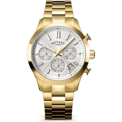 Rotary Heritage Montre chronographe pour homme en acier inoxydable plaqué or Rotary Heritage Montre chronographe pour homme en acier inoxydable plaqué or