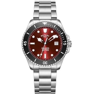 Rotary Seamatic Montre pour homme étanche à 300 m Cadran bordeaux Bracelet en acier inoxydable Rotary Seamatic Montre pour homme étanche à 300 m Cadran bordeaux Bracelet en acier inoxydable