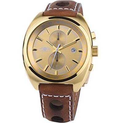 M.O.M. Manifattura Orologiaia Modenese PM7610-6627 Montre chronographe à quartz avec bracelet en cuir pour homme, Doré/marron, Ruban M.O.M. Manifattura Orologiaia Modenese PM7610-6627 Montre chronographe à quartz avec bracelet en cuir pour homme, Doré/marron, Ruban