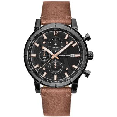 Pierre Lannier Montre analogique à quartz pour homme avec bracelet en cuir 224H434, noir, bracelet Pierre Lannier Montre analogique à quartz pour homme avec bracelet en cuir 224H434, noir, bracelet