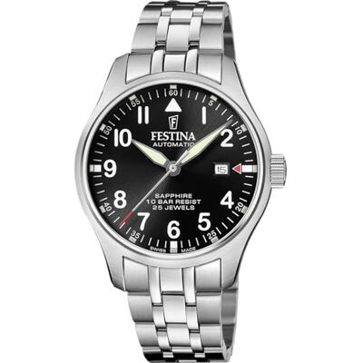 Festina Swiss Made Montre automatique pour homme en acier inoxydable 316l Argenté Montre analogique pour homme Calendrier Verre saphir haute résistance Étanche 10 ATM F20151/D Automatic Festina Swiss Made Montre automatique pour homme en acier inoxydable 316l Argenté Montre analogique pour homme Calendrier Verre saphir haute résistance Étanche 10 ATM F20151/D Automatic