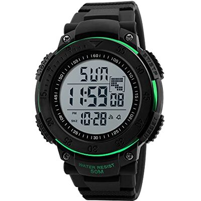 FeiWen Sport Montres de Homme 50M Étanche Outdoor Militaires Grand Plastique de la Lunette et Caoutchouc Ruban LED Électronique Temps Double Alarme Chronomètre Digital Montre Bracelet, Vert, sangle FeiWen Sport Montres de Homme 50M Étanche Outdoor Militaires Grand Plastique de la Lunette et Caoutchouc Ruban LED Électronique Temps Double Alarme Chronomètre Digital Montre Bracelet, Vert, sangle