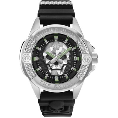 Philipp Plein $Kull Montre analogique à quartz pour homme, Argenté/noir Pwaaa0121, bracelet Philipp Plein $Kull Montre analogique à quartz pour homme, Argenté/noir Pwaaa0121, bracelet