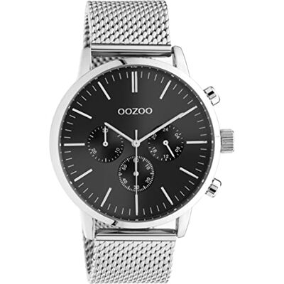 Oozoo Timepieces Montre pour homme avec bracelet en maille de 22 mm Montre analogique pour homme avec bracelet milanais rond, Argenté/noir., Bracelet Oozoo Timepieces Montre pour homme avec bracelet en maille de 22 mm Montre analogique pour homme avec bracelet milanais rond, Argenté/noir., Bracelet