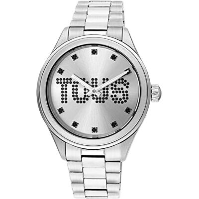 TOUS Montre analogique avec bracelet en acier et cristaux T-Logo, argent, bracelet TOUS Montre analogique avec bracelet en acier et cristaux T-Logo, argent, bracelet