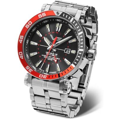 Vostok Europe Energia Rocket 575A717-B Montre automatique pour homme avec bracelet en acier inoxydable 30 ATM Date, noir/rouge, Bracelet Vostok Europe Energia Rocket 575A717-B Montre automatique pour homme avec bracelet en acier inoxydable 30 ATM Date, noir/rouge, Bracelet