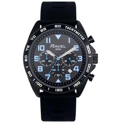 Ravel Plus RP.CHR.01-04M Montre Homme Sport Chronographe Bracelet Silicone 5ATM Japonais Analogique Quartz Noir Ravel Plus RP.CHR.01-04M Montre Homme Sport Chronographe Bracelet Silicone 5ATM Japonais Analogique Quartz Noir