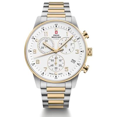 Swiss Military by Chrono SM34114.04 Montre chronographe à quartz pour homme avec bracelet en acier inoxydable Argenté/doré Swiss Military by Chrono SM34114.04 Montre chronographe à quartz pour homme avec bracelet en acier inoxydable Argenté/doré
