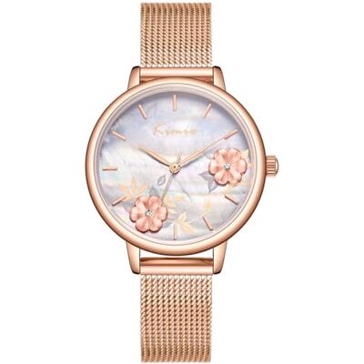 Alienwork Montre Femme Or Rose Bracelet Maille Blanc Cadran Nacre élégant Alienwork Montre Femme Or Rose Bracelet Maille Blanc Cadran Nacre élégant