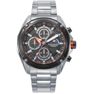 Viceroy Montre pour homme 401443-17 Chronographe, boîtier en acier bicolore IP noir, cadran gris, bracelet en acier, 44 mm, 20 ATM, vert Viceroy Montre pour homme 401443-17 Chronographe, boîtier en acier bicolore IP noir, cadran gris, bracelet en acier, 44 mm, 20 ATM, vert