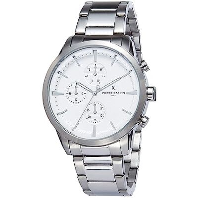 Pierre Cardin Montre Homme Multi-Cadrans Quartz La Gloire Champeret, Argent/Blanc, bracelet Pierre Cardin Montre Homme Multi-Cadrans Quartz La Gloire Champeret, Argent/Blanc, bracelet