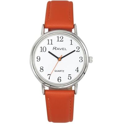Ravel R0140 Montre ronde à quartz analogique pour femme Argenté, Cadran orange vif/blanc, 36mm watch case, Sangle Ravel R0140 Montre ronde à quartz analogique pour femme Argenté, Cadran orange vif/blanc, 36mm watch case, Sangle
